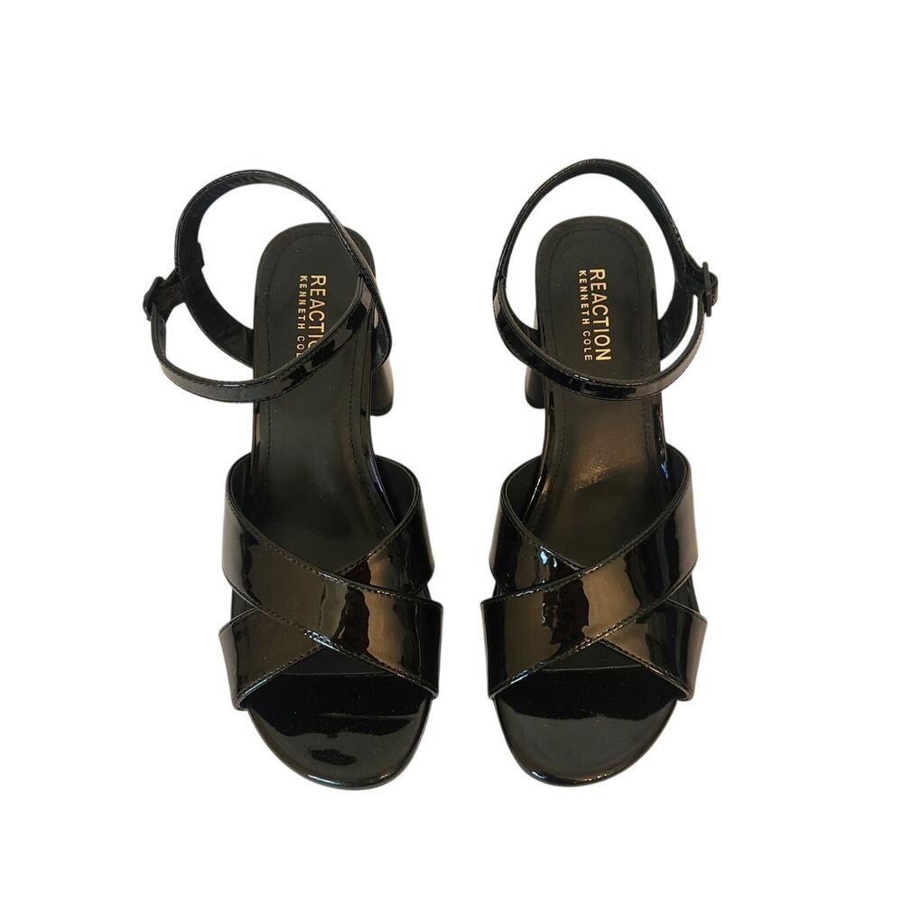 NIB Kenneth Cole Reaction Reeva Patent Ankle Strap Block Heel Black 8 - Picture 4 of 6